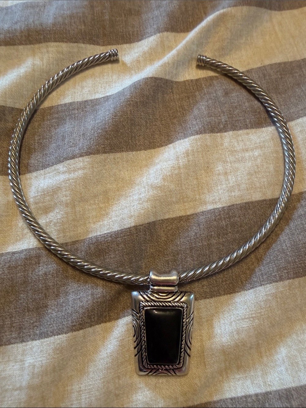 Omega Silver Choker with Black Onyx Pendant